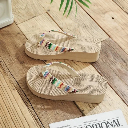 Women's Fashion Trend, Anti Slip, Wear-resistant, Comfortable Soft Bottom, Ethnic Style Flat Heel Flip Flops