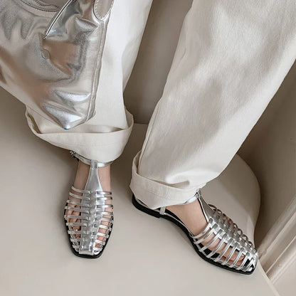 JOZHAMTA Size 34-43 Women Flats Sandals  Fashion Summer Shoes Real Leather Casual Sexy Round Toe Party Daily Dress Sandals