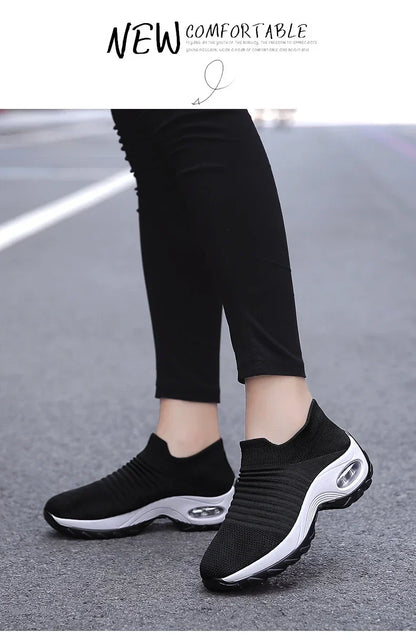 Women Sneakers Summer Fashion Black Sports Casual Shoes Breathable Mesh Lightweight Air Cushion Non-Slip Running Shoe Zapatillas