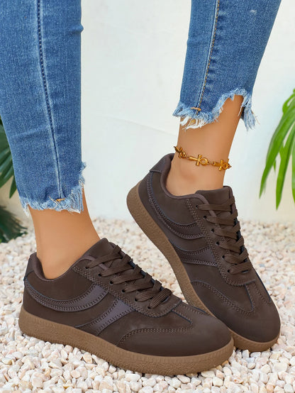 Retro Brown Platform Sneakers Women 2026 Flat Trend German Training Shoes Woman Plus Size 43 Non-slip Thick Sole Vulcanize Shoes