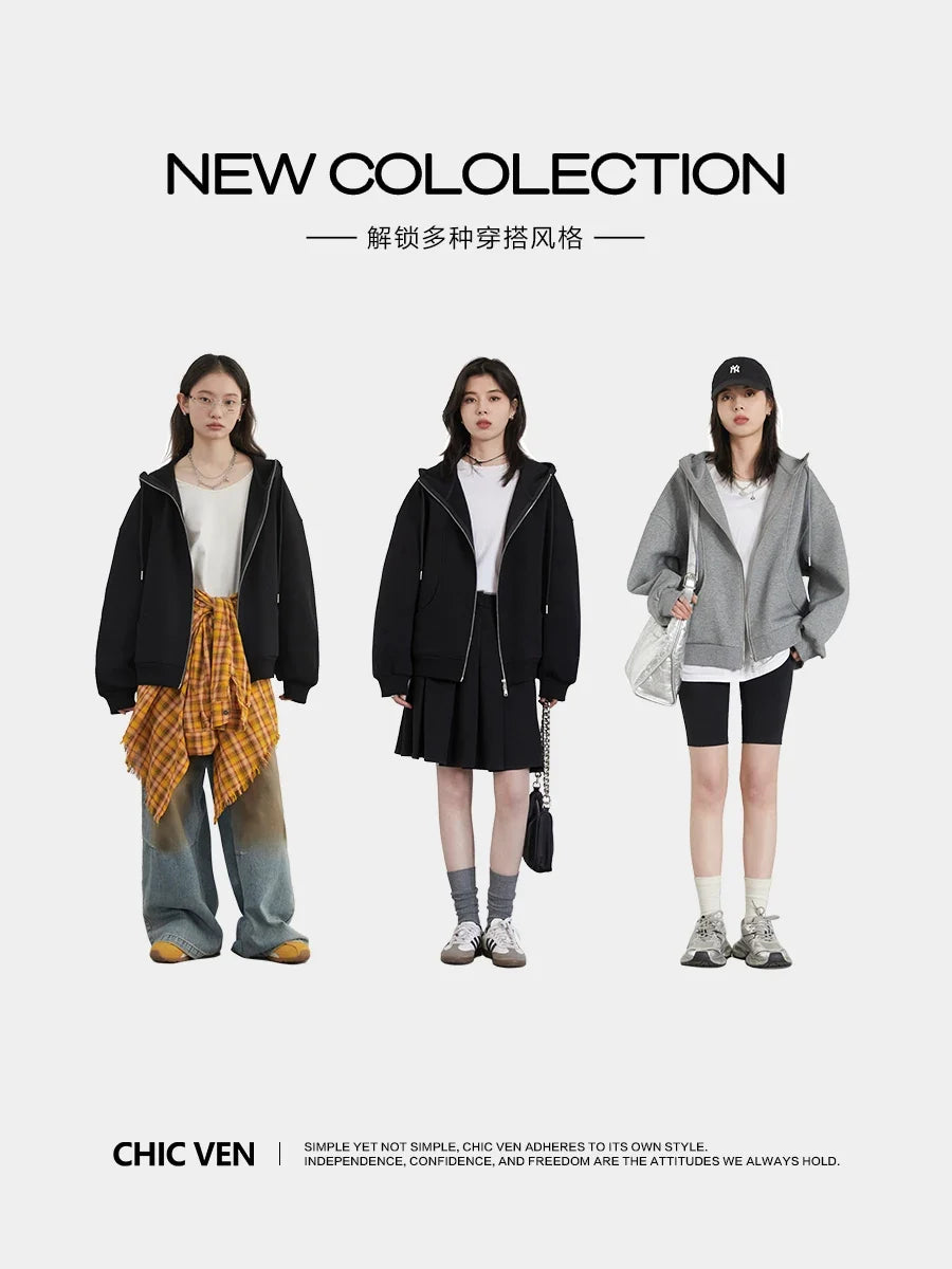 CHIC VEN Women Sweatshirts Loose New Drawstring Hooded Female Jacket BF Style Woman Sports Coat Spring Autumn 2025