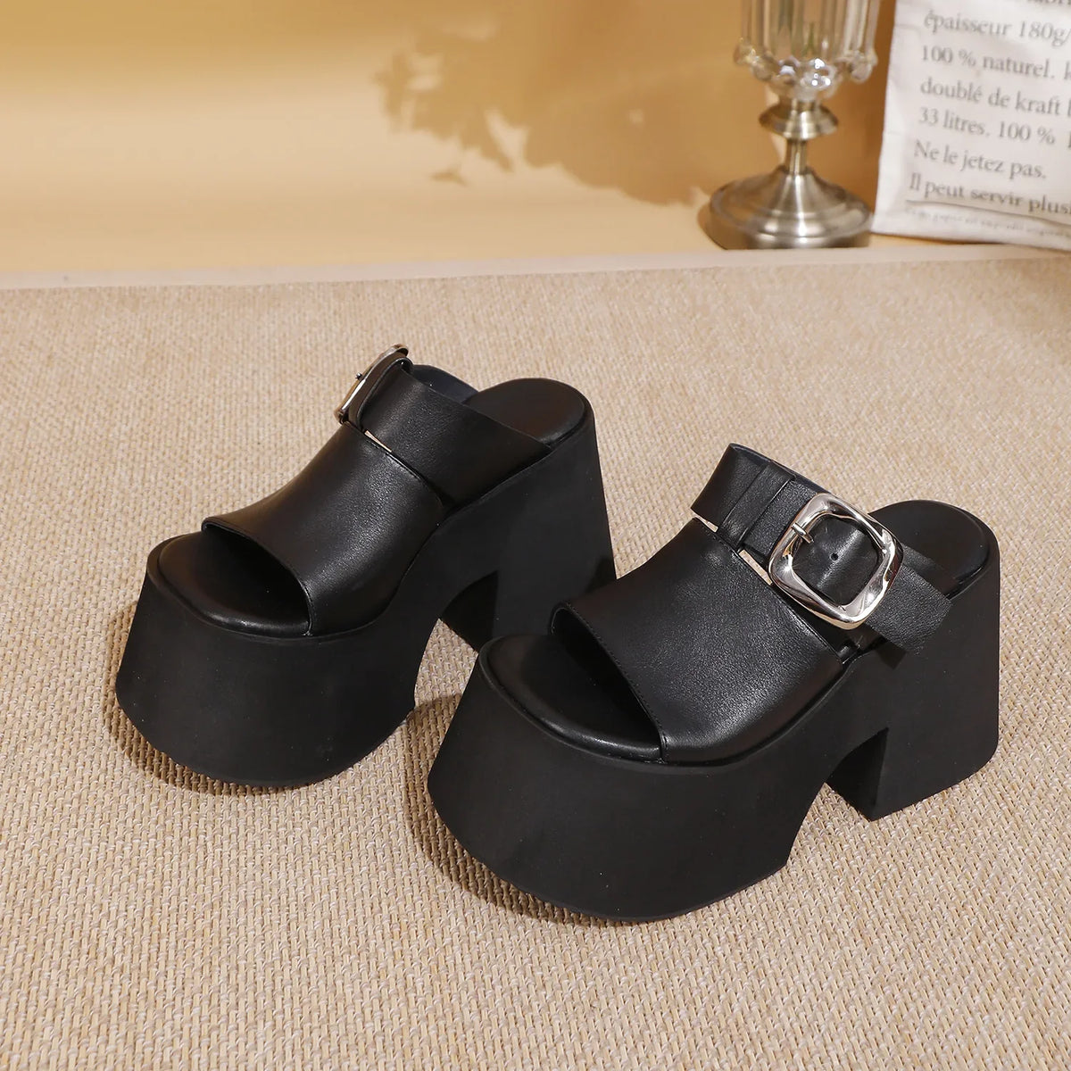 GKTINOO 2026 Summer New Genuine Leather Thick Soled Height Increasing Slippers Fashionable Women's Super High Heels Sandals