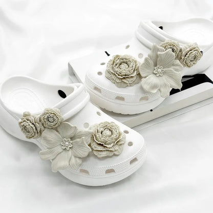 Cute Shoe Charms Set DIY Flower Hole Shoe Buckle Shoes Accessories 3D Flower Bouquet Bone White Hole Shoe Decorations For Women