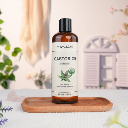 Organic Castor Oil Cold Pressed Massage Body Moisturizes Skin Nourish Hair 16fl.oz Pure Natural Carrier Oil for Eyelash Nail