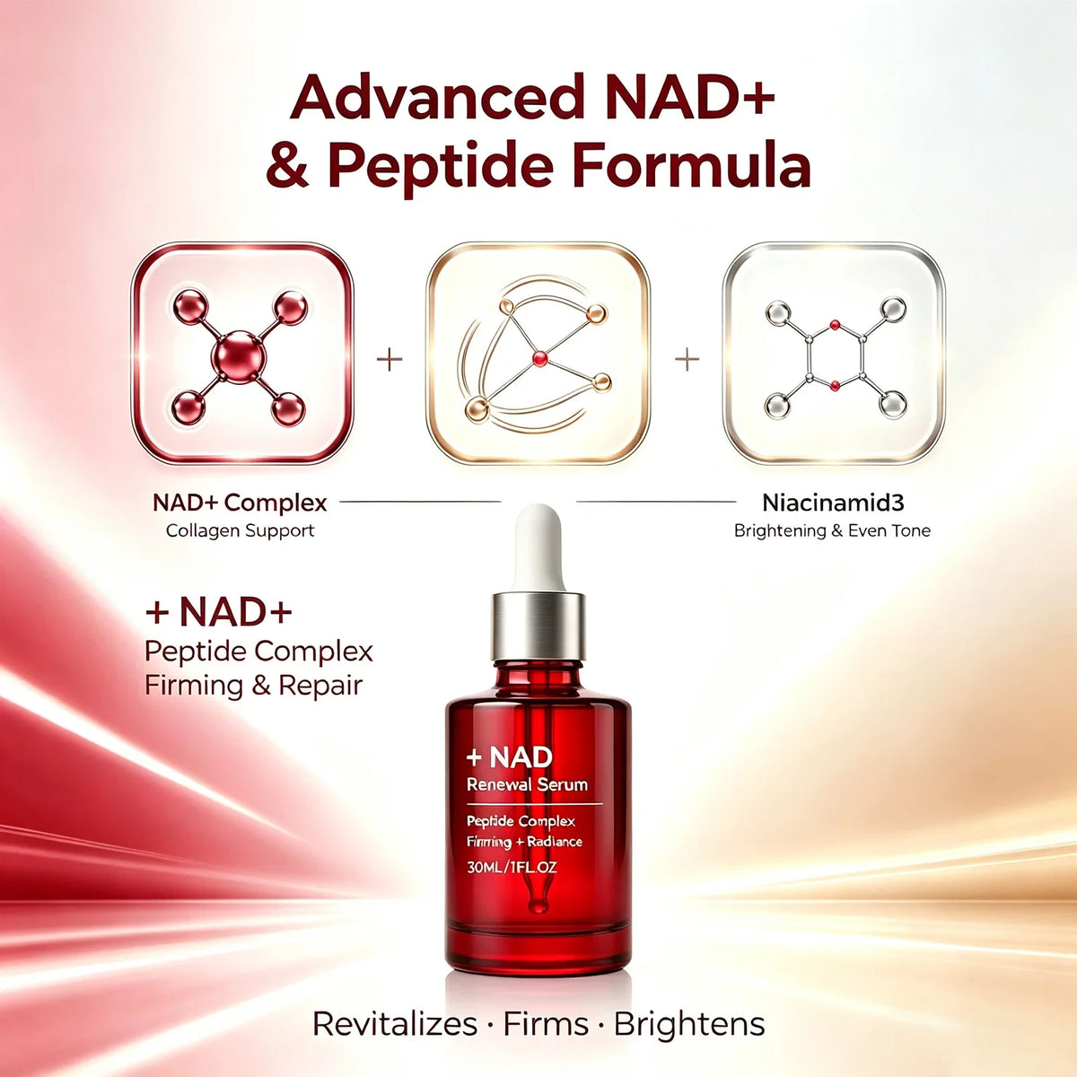 NAD+ Peptide Firming Serum Nourishing Face & Neck Treatment with Collagen Plumping & Radiance Boosting Skin Elasticity&Firmness