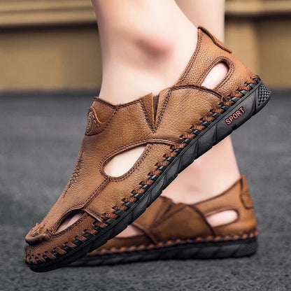 Summer Men Sandals Genuine Leather Mens Casual Shoes Outdoor Men Leather Sandals for Men Beach Shoes Roman mens Shoes