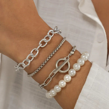 Boho Imitation Pearl Beaded Bracelet Women's Retro Fashion Creative Gold Color Beads O-Chain Bracelets Girls Birthday Jewelry