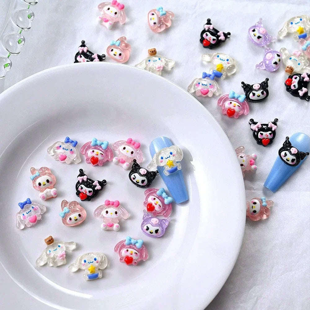 120PCS Box Mixed Hello Kitty 3D Nail Charms Cute Cartoon Resin Ornaments Kawaii DIY Nail Art Manicure Decor Accessories