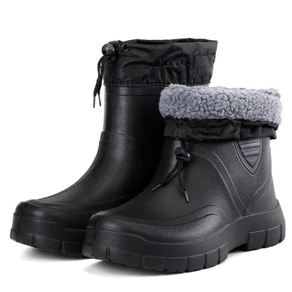 Large Size Autumn Winter Fashionable Cotton Low Cut Fleece Rain Boots Lightweight Waterproof Windproof Anti Slip Warm Rain Boots