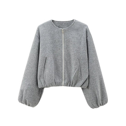 MUJER Black Bomber Jackets for Women Zipper Varsity Jackets Women Soft Cropped Jackets Woman 2025 Long Sleeve Winter Coat Female