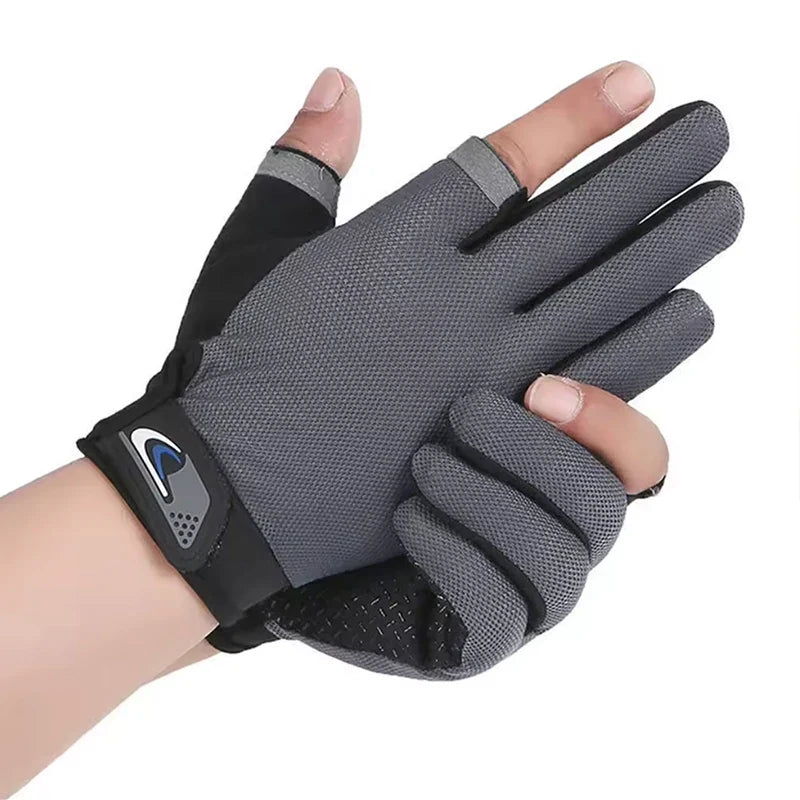 Summer Men Fishing Gloves Women Two Finger Cut Male Touchscreen Angling Anti-Slip Sun-Proof Breathable Cycling Fitness Gloves