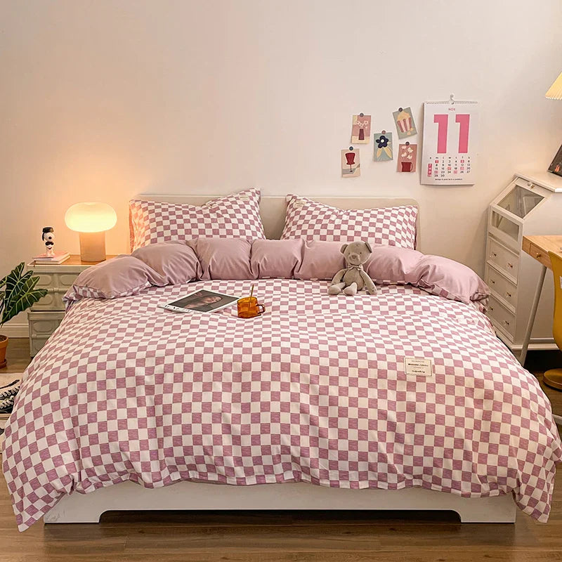 Checkerboard Bedding Comforter Set with Pillowcase bed sheet Single Full Size Bed Linen Duvet Cover Set Queen/King Double Single