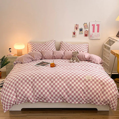 Checkerboard Bedding Comforter Set with Pillowcase bed sheet Single Full Size Bed Linen Duvet Cover Set Queen/King Double Single
