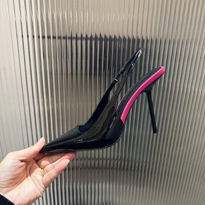 New Patent Leather Pointed Back Hollow Thin Heel Women's Sandals High Heels Thin Heel Sexy Back Hollow Temperament Single Shoe