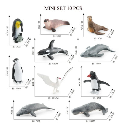 Realistic Mini Ocean Animal Figurines Plastic Marine Sea Creatures Whale Shark Dolphin Turtle Penguin Model Playset Gift for Kid