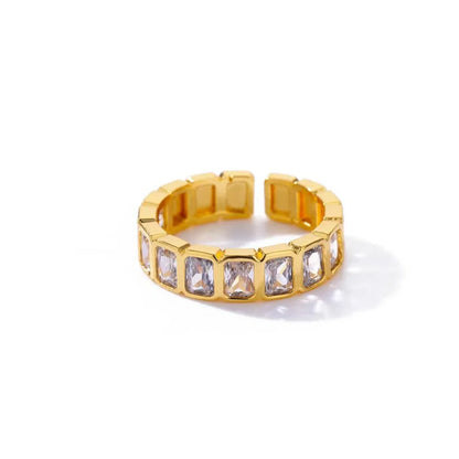 White Square Zirconia Splicing Open Ring, Women's Simple Adjustable New Wedding Aesthetic Jewelry Ring.