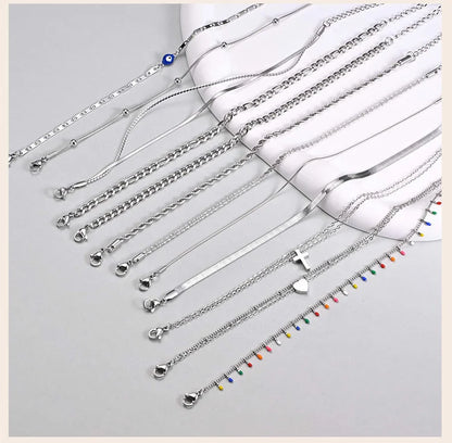 Silver Color Anklet Bracelets for Women Waterproof, Stainless Steel Layered Cuban Chain Herringbone Anklets Summer Beach Gift