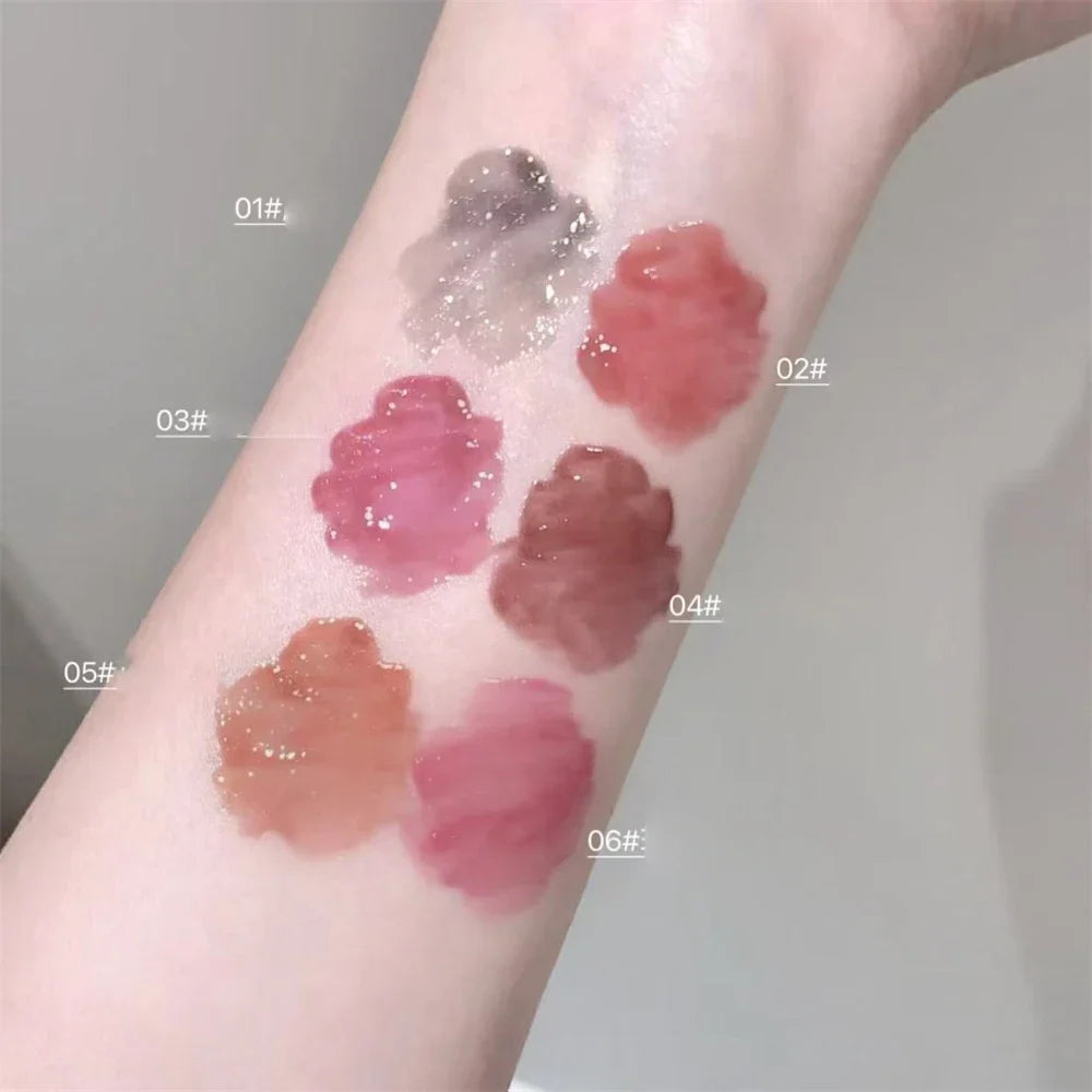 Crystal Nude Gray Glossy Lip Stain Mirror Korean Lip Glaze Sheer Nude Glitter Lip Tint Watery Shine Plumping Lipgloss Cosmetics