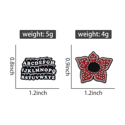 Sci-fi Horror Movies Brooch Enamel Pins Red Cannibal Flowers And 26 English Letter Brooches Backpack Lapel Badge Jewelry Gifts