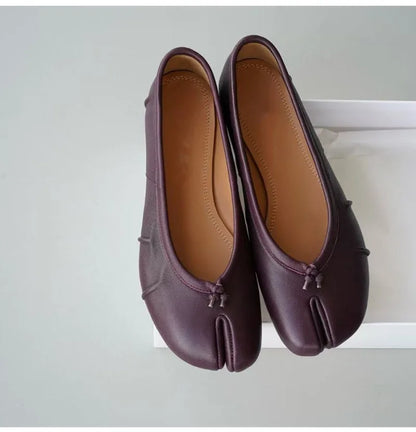 Split Toe Women Ballet Flats Fashion Tabi Shoes Casual Slip-on Loafers Ladies Pleated Leather Espadrilles Zapatillas Mujer