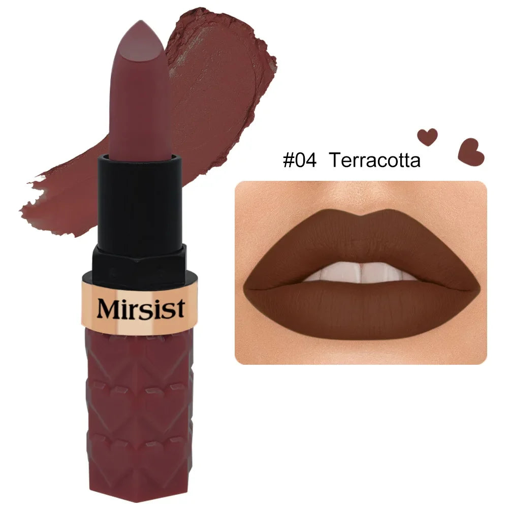 Matte Lipstick Nude Peach Brown Cherry Shades Velvety Smooth Long-Lasting Rich Pigment Waterproof Non-Stick Cup Lip Stick Makeup