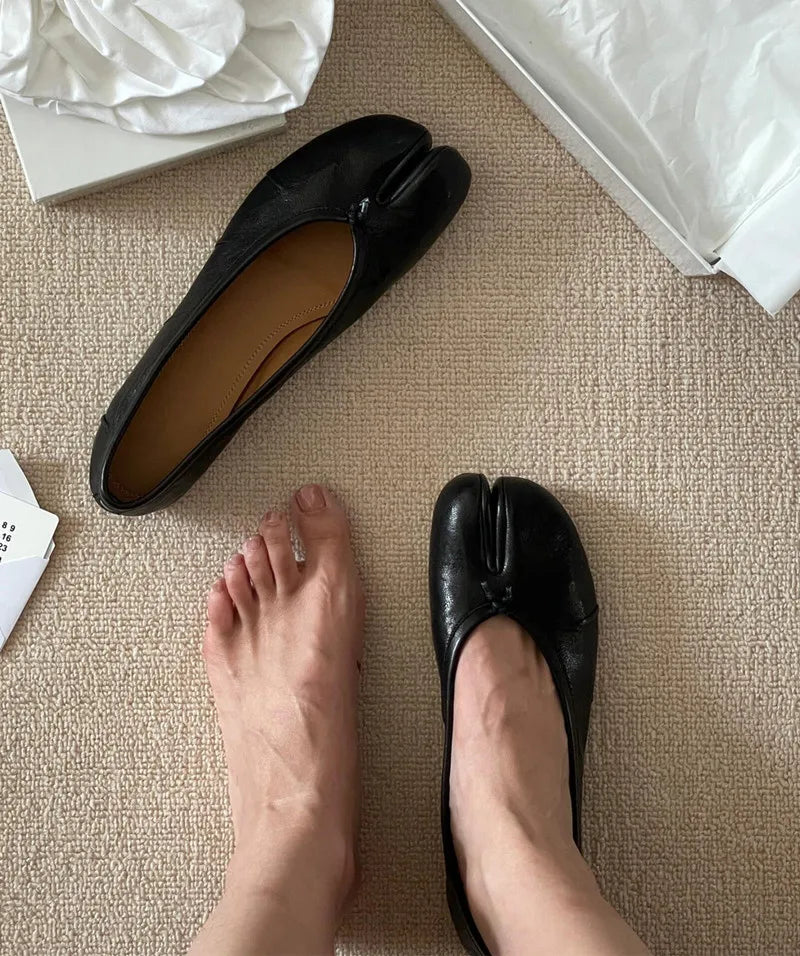 Split Toe Women Ballet Flats Fashion Tabi Shoes Casual Slip-on Loafers Ladies Pleated Leather Espadrilles Zapatillas Mujer