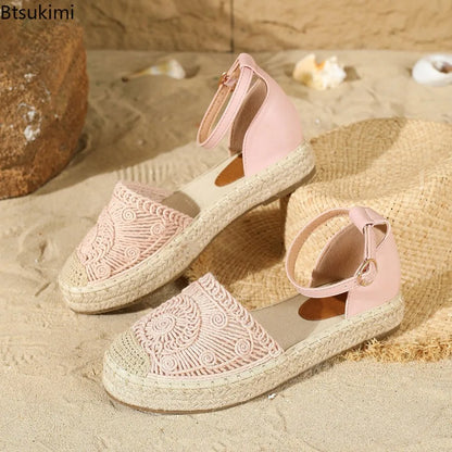 New 2026 Summer Women's Vintage Flats Hemp Rope Bottom Sandals Comfortable Sandals Women's Fisherman Sandals Sandalias De Mujer