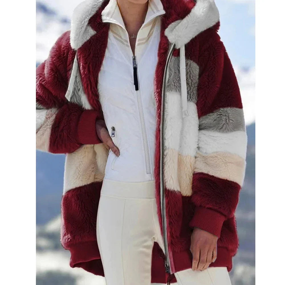 Oversized Jacket for Women Coat 2025 Autumn Winter Warm Plush Pocket Hooded Streetwear Loose Lady Zipper Cashmere Outerwear Coat