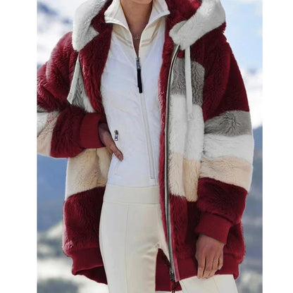 Oversized Jacket for Women Coat 2025 Autumn Winter Warm Plush Pocket Hooded Streetwear Loose Lady Zipper Cashmere Outerwear Coat