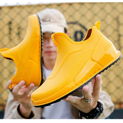 Men's Rain Boots Ankle Waterproof Shoes Men Casual Fishing Work Shoes Slip on Non-slip Rain Shoes Womens Kitchen Rubber Shoes