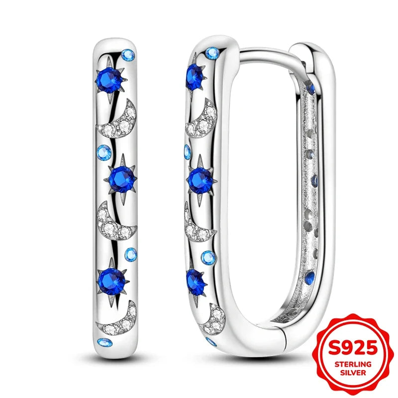 Original 925 Sterling Silver Blue Zirconium Butterfly Earrings Colored Hoop Earring Women Female Party Fine Earring Jewelry Gift