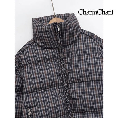 CharmChant Stand-Collar Plaid Puffer Jacket for Women Winter 2025 Padding Coat Female New in Coats Warm  Check Outerwears Parkas