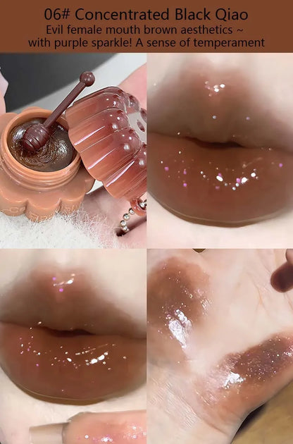 Jelly Solid Water Mirror Lip Gloss Shine Plumping Lip Balm Light Red Brown Natural Lasting Moisturizing Lip Tint Lipstick Makeup