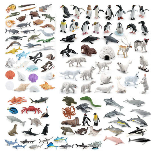 Realistic Mini Ocean Animal Figurines Plastic Marine Sea Creatures Whale Shark Dolphin Turtle Penguin Model Playset Gift for Kid