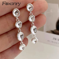 Foxanry Non-fading Silver Color Drop Earrings for Women Couples New Fashion Simple Chain Tassel Geometric Handmade Party Jewelry