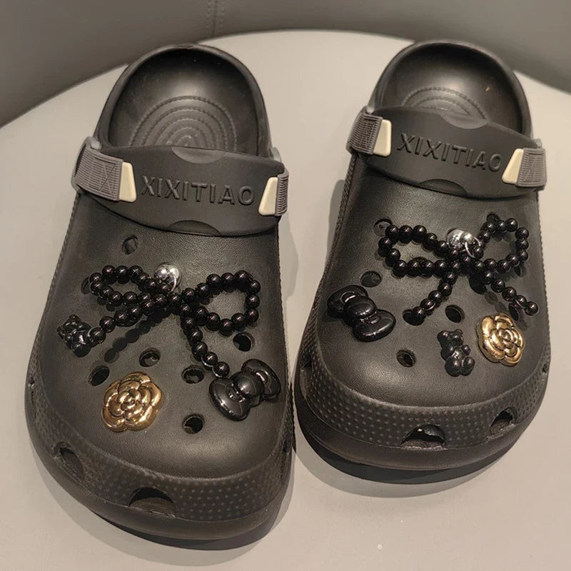 New Pearls Bowknot Shoes Charm Set 2026 Punk Heart Flowers DIY Shoe Accessories Ballet Style Silver Detachable Shoe Buckle Decor