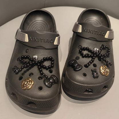 New Pearls Bowknot Shoes Charm Set 2026 Punk Heart Flowers DIY Shoe Accessories Ballet Style Silver Detachable Shoe Buckle Decor