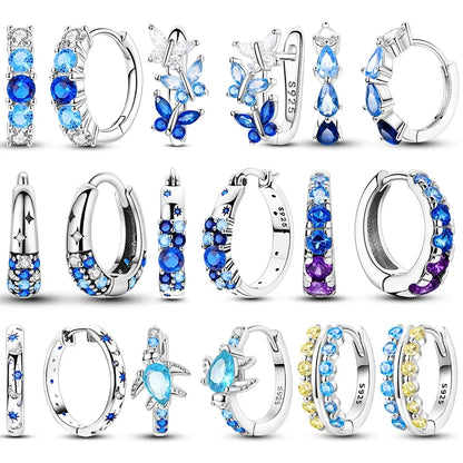 Original 925 Sterling Silver Blue Zirconium Butterfly Earrings Colored Hoop Earring Women Female Party Fine Earring Jewelry Gift