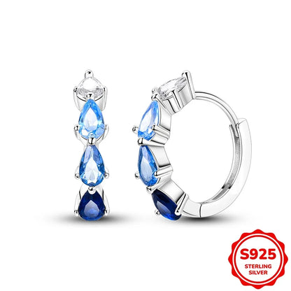 Original 925 Sterling Silver Blue Zirconium Butterfly Earrings Colored Hoop Earring Women Female Party Fine Earring Jewelry Gift