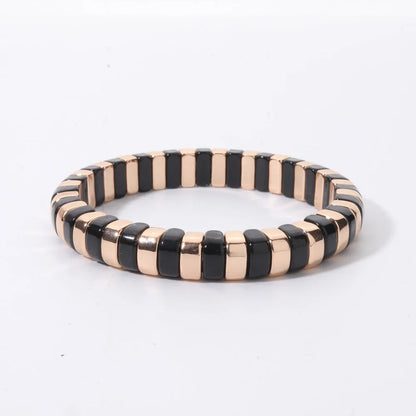 2026 New Black Gold Color Beaded Bangle for Women and Men Handmade Elastic hand Wrist Bracelets