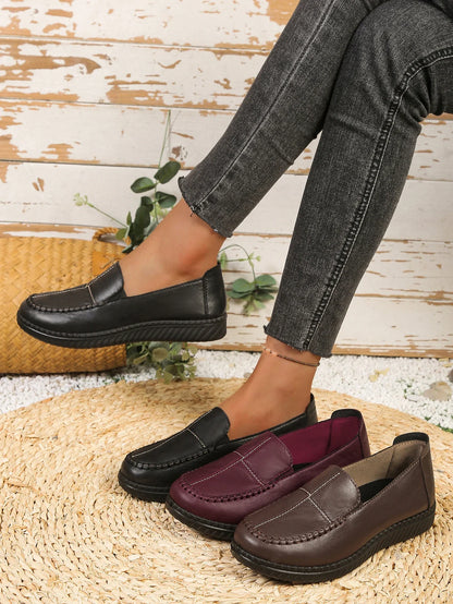 Women's Spring Autumn Leather Loafers Floral Embossed Slip‑On Flats Anti‑Slip Comfort Casual Mom Daily Walking Free Shipping
