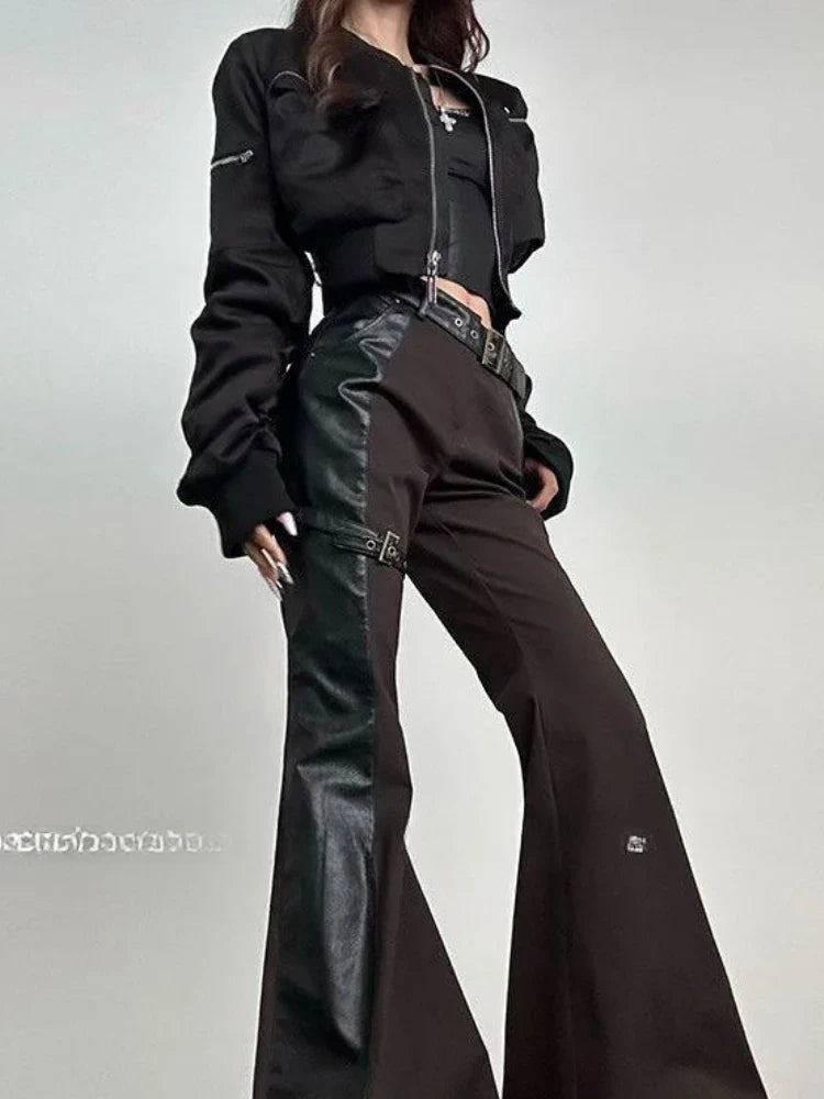 Y2k Bomber Jacket Women Baseball Jersey Jacket Zip Cropped Coat High Waist Spring Autumn Long Sleeve Outerwear Trend Tops Black