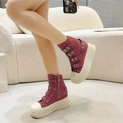 8CM Wedge Heels Sneakers Canvas Shoes Women's 2024 Spring And utumn New Fashion All Casual Thick Ventilate Soled Board Shoes