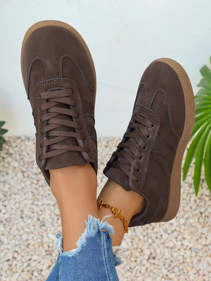 Retro Brown Platform Sneakers Women 2026 Flat Trend German Training Shoes Woman Plus Size 43 Non-slip Thick Sole Vulcanize Shoes