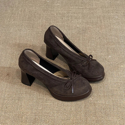 Women's High Heels 2025 Spring Autumn New Vintage Fashion Bow Knot Party Chunky Heels Outdoor Non Slip Luxury Mary Jane Shoes