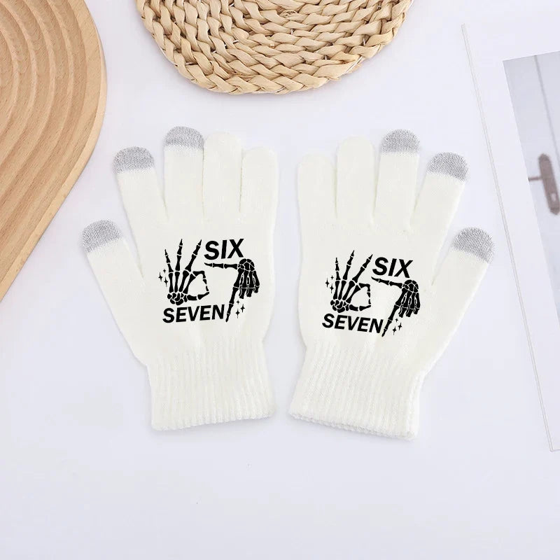 Funny 67 Six Seven Winter Gloves Touch Screen Gloves Fnafs Warm Stretch Knit Mittens Imitation Wool Full Finger Crochet Thicken