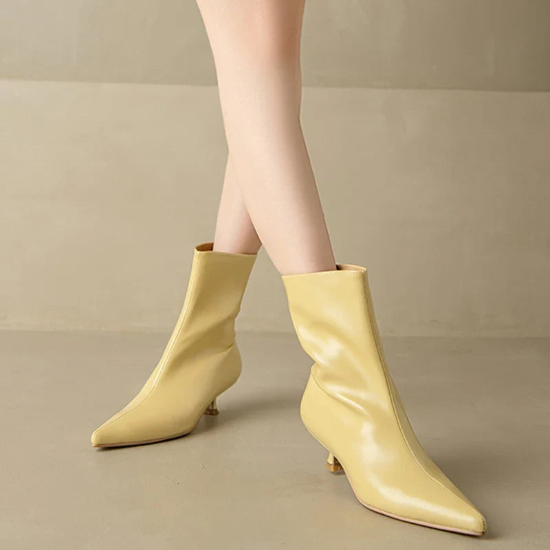 JOZHAMTA Size 34-43 Women Real Leather Ankle Boots Fashion Mid Heels Shoes For Winter Boots Pointy Office Lady Daily Dress Shoes