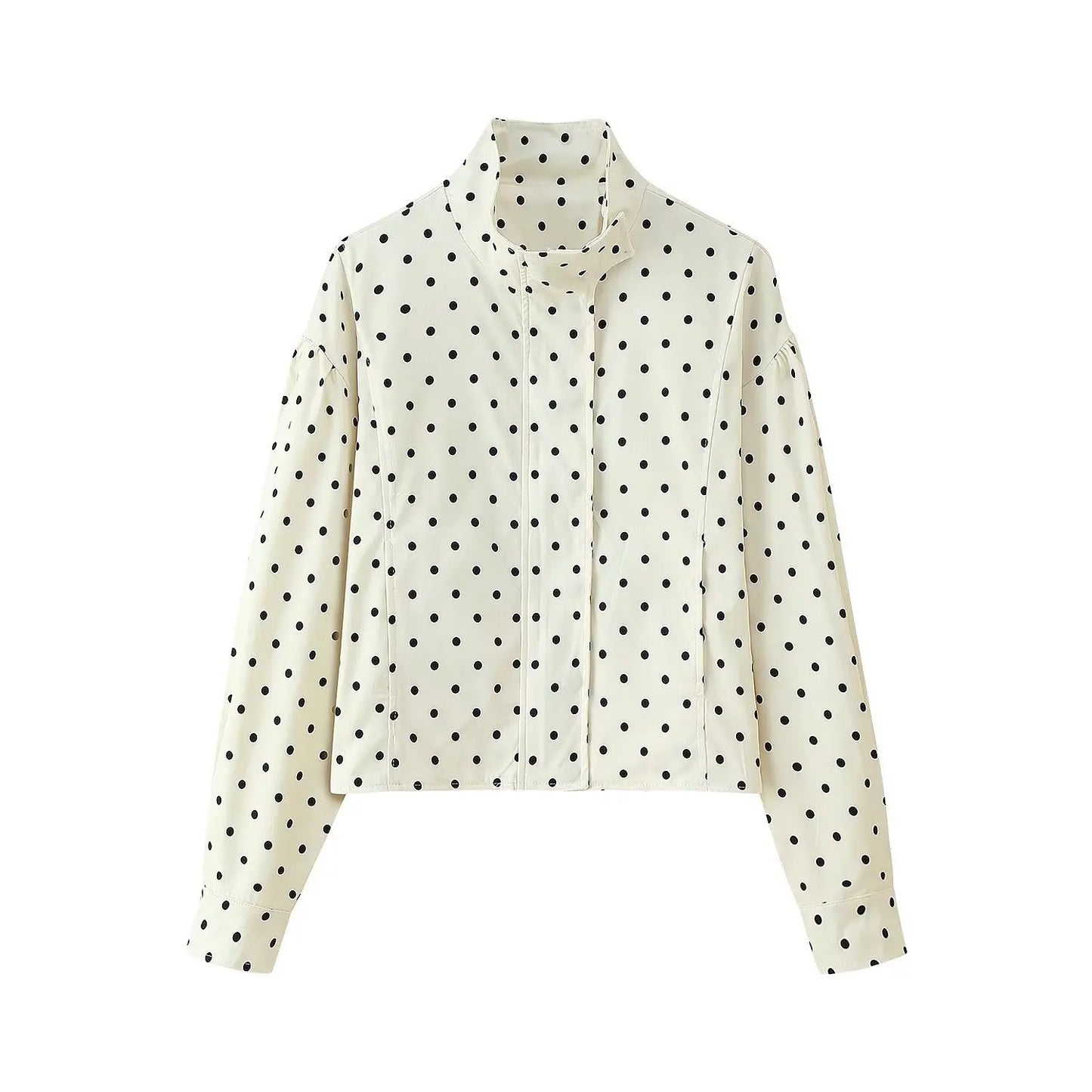 TARUXY Fashion Polka Dot Print Jacket Coat Women's Stand Collar Long Sleeved Workwear Coat Ins Hot Short Casual Female Jackets
