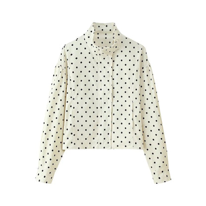 TARUXY Fashion Polka Dot Print Jacket Coat Women's Stand Collar Long Sleeved Workwear Coat Ins Hot Short Casual Female Jackets