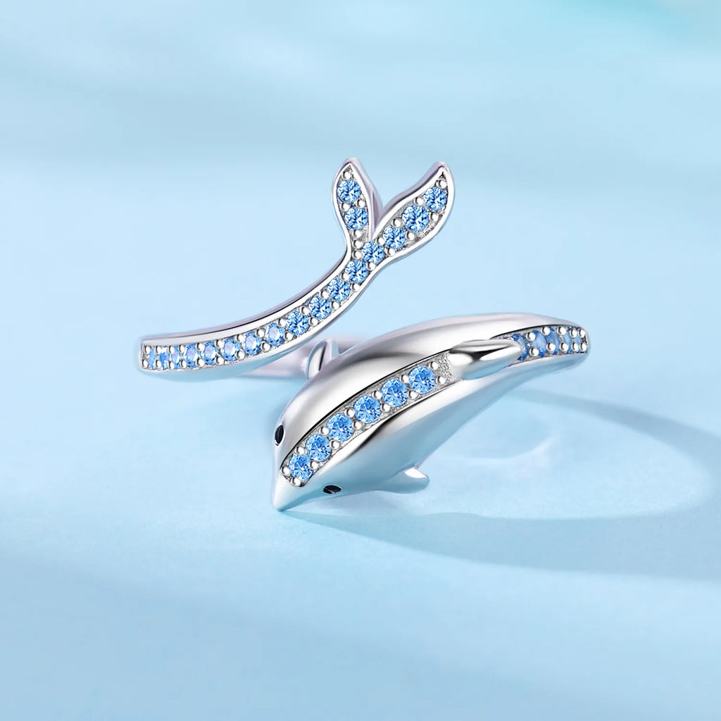 Original 925 Sterling Silver Open Ring Exquisite Panda Dolphin Adjustable Ring Original Daily Fine Jewelry Women Birthday Gifts